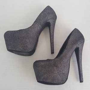 SHOE REPUBLICA LA PLATFORM HEELS Sz 10 7" *HOT* 2.5" GRAY / BLACK